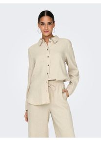 Jacqueline de Yong JDY Damen Hemdbluse "JDYSAY L/S LINEN LOOSE SHIRT WVN NOOS", beige, modisch, Gr. XS, Web, Obermaterial: 55% Leinen, 45% Viskose, Blusen
