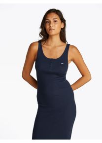 Tommy Jeans Damen Jerseykleid "TJW BUTTON TANK DRESS", blau, casual, Gr. L, unifarben, Jersey, Obermaterial: 100% Baumwolle, Kleider, mit Knopf