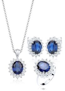 Elli Damen Schmuckset "Zirkonia Synthetischer Saphir Blau 925 Sterling Silber", 54,mit Stein, blau, Silber 925 (Sterlingsilber), Schmuck-Sets