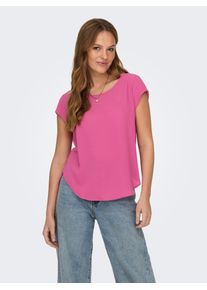 Only Damen Kurzarmbluse "ONLVIC S/S SOLID TOP NOOS PTM", pink, modisch, Gr. 38, unifarben, Web, Obermaterial: 97% Polyester, 3% Elasthan, Blusen