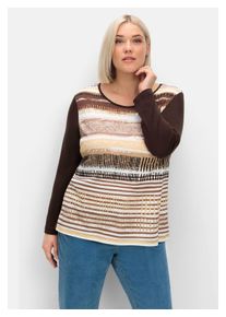 sheego Damen Langarmshirt "Große Größen", braun, casual, Gr. 52, bedruckt, Obermaterial: 50% Baumwolle, 50% Modal, Shirts, mit bedrucktem Vorderteil