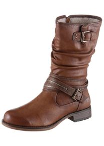 Mustang Shoes Damen Winterstiefel, Gr. 38, braun, Lederimitat, modisch, Schuhe, Stiefelette, Winterboots mit Zierschnallen am slouchy Schaft