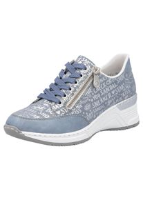 Rieker Damen Sneaker, Gr. 41, blau, Lederimitat, metallic, sportlich, Schuhe, mit Lettern bedruckt, Freizeitschuh, Halbschuh, Schnürschuh