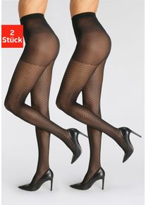 Lascana Damen Feinstrumpfhose, Gr. 32, schwarz, Obermaterial: 96% Polyamid, 4% Elasthan, Netz, Strumpfhosen, mit feinem Rautenmuster
