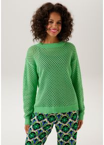 Aniston CASUAL Damen Strickpullover, grün, modisch, Gr. 40, unifarben, Strick, Obermaterial: 50% Baumwolle, 50% Polyacryl, Pullover, mit coolen