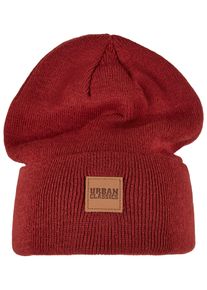 Urban Classics Damen Beanie "Urban Classics Unisex Synthetic Leatherpatch Long Beanie", rot, Kunstfaser, Mützen