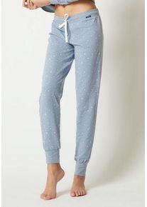 Skiny Damen Schlafhose "Night In Mix & Match", Gr. 36, blau, Sweatware, Obermaterial: 95% Baumwolle, 5% Elasthan, gemustert, Basic, Hosen