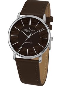Jacques Lemans Damen Solaruhr "Eco Power Solar Wood, 1-2105A", braun, Armbanduhren, Armbanduhr, Holz-Zifferblatt, Armband aus veganem Apfelleder