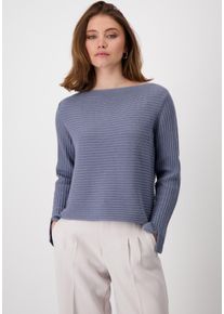 monari Damen Strickpullover "Pullover monari Rippe", blau, modisch, Gr. 42, unifarben, clean, Strick, Obermaterial: 50% Baumwolle, 50% Polyacryl,