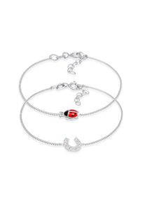 Elli Mädchen Armband Set "Kinder Marienkäfer Hufeisen Glück (2 tlg) 925 Sterling Silber", 14cm, ohne Stein, Silber 925 (Sterlingsilber), silber,