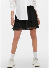 Only Damen Minirock "ONLANN STAR LAYERED SMOCK SKIRT", schwarz, feminin, Gr. XL, unifarben, Chiffon, Obermaterial: 100% Polyester, Röcke