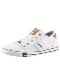 Mustang Shoes Damen Sneaker, Gr. 45, weiß, Textil, Lederimitat, sportlich, Schuhe, Freizeitschuh, Halbschuh, Schnürschuh mit Mustang Markenlabel