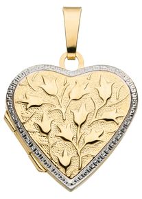 Jobo Damen Medallion-Anhänger "Medaillon Herz Blumen", Gelbgold 375, gelb, Gelbgold 375, Schmuckanhänger, 375 Gold bicolor für 2 Fotos