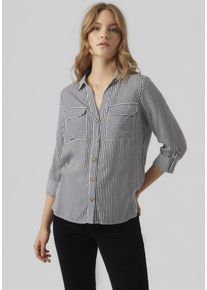 Véro Moda VERO MODA Damen Hemdbluse "VMBUMPY L/S SHIRT NEW WVN GA NOOS", weiß, modisch, Gr. XL, gestreift, Web, Obermaterial: 100% Viskose, Blusen