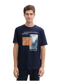 Tom Tailor Herren Print-Shirt, blau, casual, Gr. M, bedruckt, Single Jersey, Obermaterial: 100% Baumwolle, Shirts, mit Frontprint