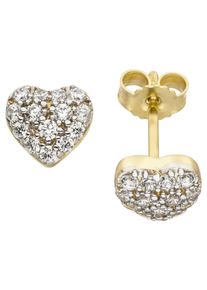 Jobo Damen Paar Ohrstecker "Herz", Gelbgold 375, gelb, Gelbgold 375, Ohrringe, 375 Gold bicolor mit 28 Zirkonia