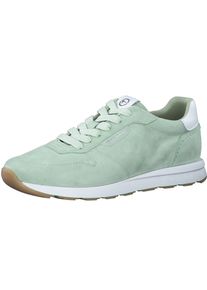 Tamaris Damen Sneaker, Gr. 38, grün, Ziegenveloursleder, Glattleder, unifarben mit Farbeinsatz, sportlich, Schuhe, mit Wechselfußbett, Freizeitschuh,
