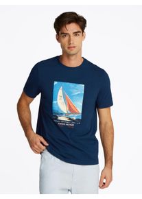 Tommy Hilfiger Herren T-Shirt "HILFIGER COLOR PHOTO PRINT TEE", blau, Gr. S, Single Jersey, Obermaterial: 100% Baumwolle, Shirts, mit modischem Print