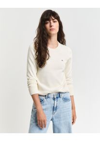Gant Damen Rundhalspullover "CLASSIC COTTON C-NECK", beige, casual, Gr. L, Strick, Obermaterial: 100% Baumwolle, Pullover, mit Zopfstrickmuster
