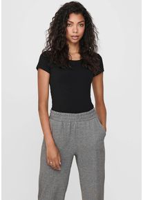 Only Damen Rundhalsshirt "ONLLIVE LOVE S/S ONECK", schwarz, modisch, Gr. XL, unifarben, Jersey, Obermaterial: 95% Baumwolle, 5% Elasthan, Shirts