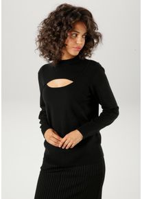 Aniston CASUAL Damen Strickpullover, schwarz, modisch, Gr. 42, unifarben, Feinstrick, Obermaterial: 100% Polyacryl, Pullover, mit Cut-out am Dekolleté