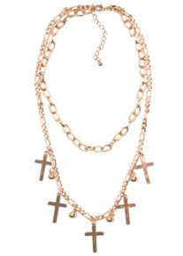 Firetti Damen Kette mit Anhänger "Halsschmuck Gliederkette Kreuz 2-reihig", Metall, L: 31cm B: 6mm, gold, Metall, B:6mm, Halsketten