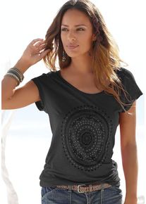 Lascana Strandshirt schwarz Gr. 32/34 für Damen. Rundhals und Print. Figurumspielend