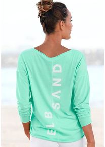 ELBSAND Langarmshirt 'Raina' grün Gr. L (40) für Damen. Rundhals und Logodruck. Figurumspielend. Nachhaltig.