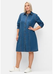 Große Größen Jeanskleid mit Hemdkragen und Druckknopfleiste Gr. 56 blau von sheego für Damen
