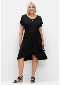 Große Größen Kleid in Wickeloptik, mit Taillen-Bindeband Gr. 58 schwarz von sheego für Damen