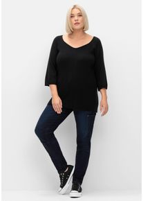 Große Größen Schmale Cargo-Jeans mit Tasche seitlich am Bein Gr. 58 blau von sheego für Damen