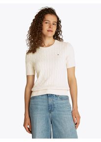 Tommy Hilfiger Damen Kurzarmpullover "1985 CO MINI CABLE C-NK SS SWT"heather ivory petal, casual, Gr. XXL, meliert, Strick, Obermaterial: 100%
