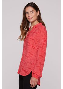 SOCCX Damen Langarmblusejuicy coral, casual, Gr. S, bedruckt, Material: 100% Viskose, Blusen, mit längerer Rückenpartie