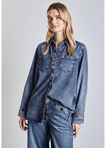 Street One Damen Jeansblusemedium blau soft random, casual, Gr. 34, unifarben, Jeans, 82% Lyocell, 16% Polyester, 2% Elasthan, Blusen, mit Knopfleiste