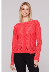 SOCCX Damen Rundhalspulloverjuicy coral, casual, Gr. M, Strukturmuster, Material: 100% Polyester, Pullover, mit U-Boot-Ausschnitt