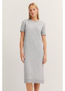 Bugatti Damen Strickkleid240, grau, Gr. S, unifarben, 96% Viskose, 4% Elasthan, Kleider, mit kurzen Ärmeln & Seitenschlitzen