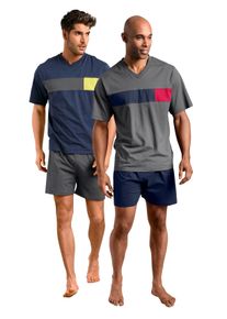 Le Jogger Herren Pyjama, Gr. 44, blau, Single Jersey, Obermaterial: 100% Baumwolle, Basic, Homewear-Sets, mit Colourblock-Einsätzen