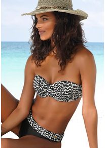 Lascana Damen Bügel-Bandeau-Bikini-Top "Clara", beige, Gr. 34, bedruckt, Animalprint, Polyamid, Bikini-Oberteile, mit Wickeloptik