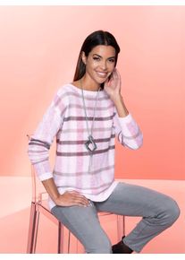 Heine Damen Rundhalspullover "Pullover"ecru, pink, kariert, Gr. 36, gemustert, kariert, 48% Polyacryl, 22% Polyamid, 20% Polyester, 7% Wolle, 3%