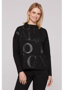 SOCCX Damen Langarmshirt, schwarz, casual, Gr. XS, bedruckt, Glitzermuster, Material: 51% Polyester, 42% Viskose, 7% Elasthan, Shirts, mit