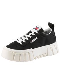Tommy Jeans Damen Plateausneaker "TJW FLATFORM SNEAKER NYLON", Gr. 41, schwarz, Nylon, sportlich, Schuhe, Freizeitschuh, Halbschuh, Schnürschuh mit