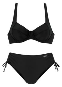 Lascana Damen Bügel-Bikini, schwarz, Gr. 38, unifarben, Polyamid, Bikini-Sets, mit seitlich geraffter Bikinihose