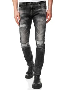 Rusty Neal Herren Straight-Jeans "YAMATO", grau, casual, Gr. 31, mehrfarbig, 98% Baumwolle, 2% Elasthan, Jeans, mit farblich abgesetzten Nähten