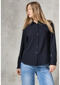 Cecil Damen Langarmbluse, blau, casual, Gr. XXL, unifarben, Stoff, 56% Viskose, 43% Polyester, 1% Elasthan, Blusen, aus stretchigem Viskosematerial