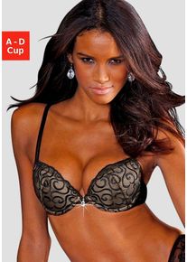 Lascana Damen Push-up-BH, Gr. 70, schwarz, Spitze, Obermaterial: 70% Polyamid, 20% Elasthan, 10% Polyester, sexy, BHs, mit aufregender Stickerei,