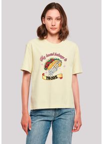 F4NT4STIC Damen T-Shirt "Anti Valentinstag My Herz belongs to tacos", gelb, casual, Gr. S, Obermaterial: 100% Baumwolle, Shirts, Premium Qualität