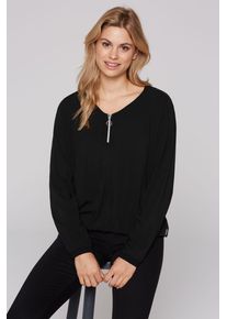 SOCCX Damen Langarmbluse, schwarz, casual, Gr. L, bedruckt, Material: 100% Viskose, Blusen, mit elastischem Saum