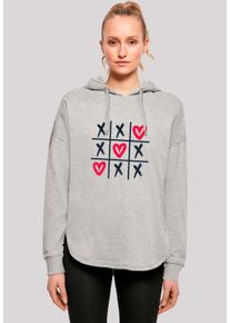 F4NT4STIC Damen Kapuzenpullover "Valentinstag Herz Tic Tac Toe", grau, casual, Gr. L, Obermaterial: 100% Baumwolle, Pullover, Premium Qualität