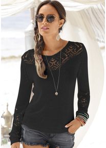 Lascana Damen Strandpullover, schwarz, modisch, Gr. 36, Strick, Obermaterial: 100% Polyacryl, Pullover, mit tollem Ajourmuster am Ausschnitt,