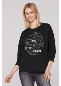 SOCCX Damen Sweater, schwarz, casual, Gr. M, bedruckt, Glitzermuster, Material: 100% Baumwolle, Sweatshirts, mit überschnittenen Schultern